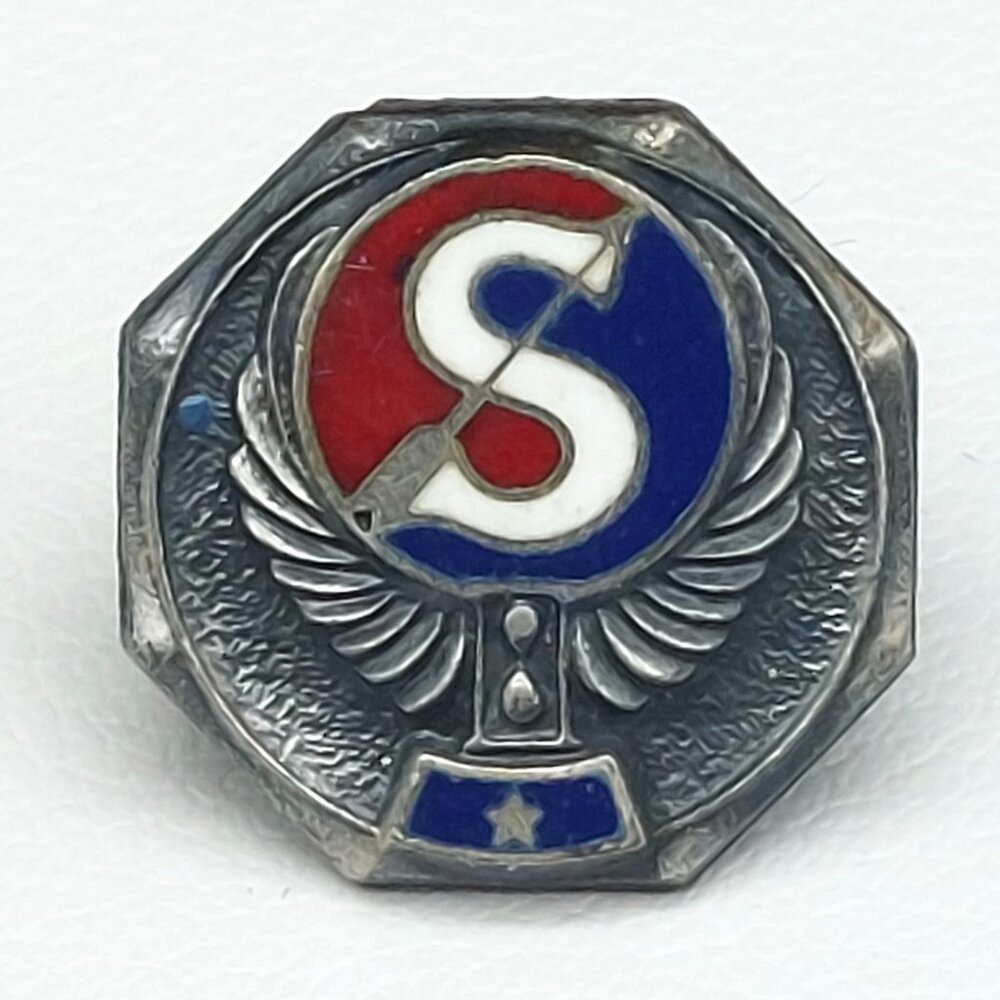 Vintage Sterling Silver Leavens Enamel "S" Wings Star Military Pin Badge With Ca